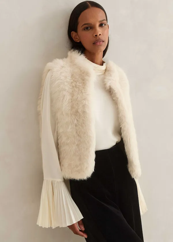 Clearance ME+EM Shearling Reversible Cropped Gilet Neutral/Cream