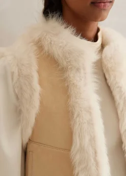 Clearance ME+EM Shearling Reversible Cropped Gilet Neutral/Cream