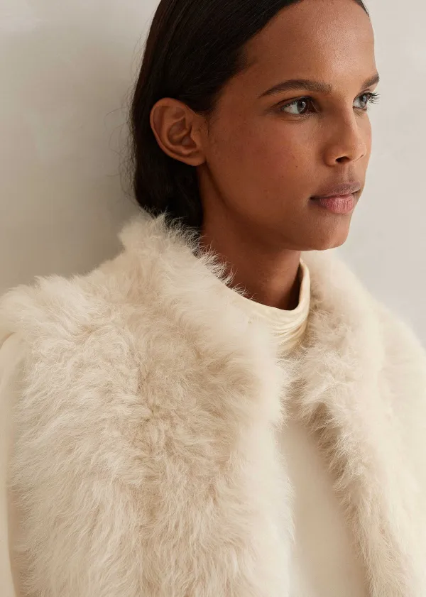 Clearance ME+EM Shearling Reversible Cropped Gilet Neutral/Cream
