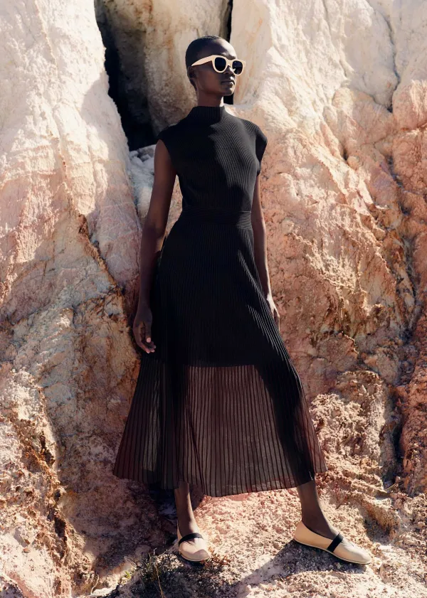 Hot ME+EM Sheer Panelled Evening Knit Maxi Dress Black