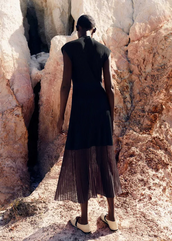 Hot ME+EM Sheer Panelled Evening Knit Maxi Dress Black