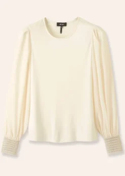 Hot ME+EM Sheer Sleeve Crew Neck Layering Top Cream