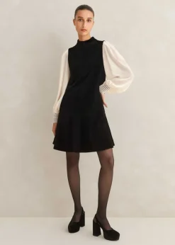Hot ME+EM Sheer Sleeve Crew Neck Layering Top Cream