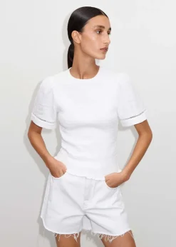 Sale ME+EM Shirred Cheesecloth T-Shirt Soft White