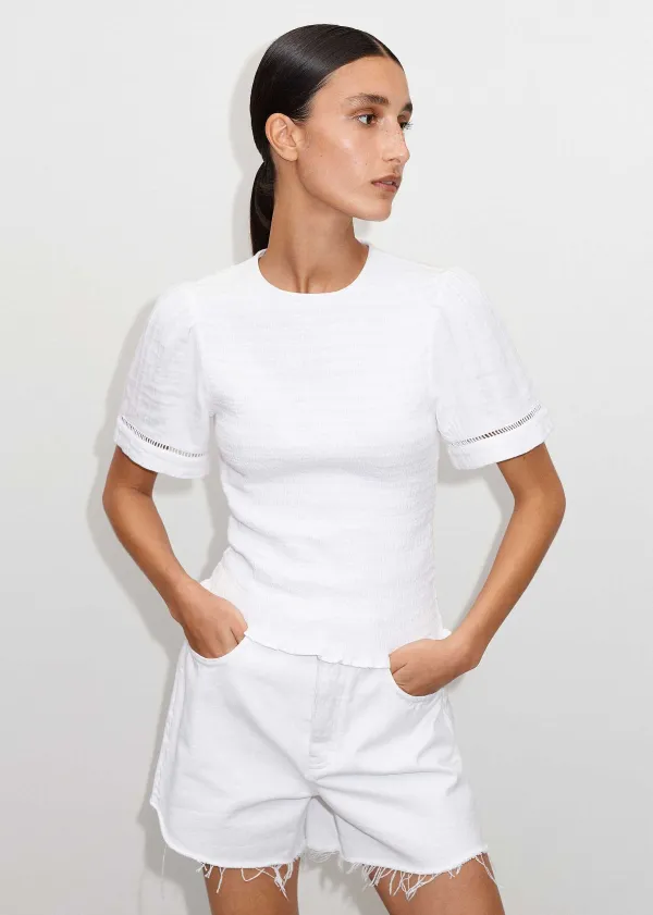 Sale ME+EM Shirred Cheesecloth T-Shirt Soft White