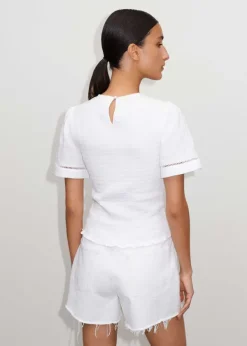 Sale ME+EM Shirred Cheesecloth T-Shirt Soft White