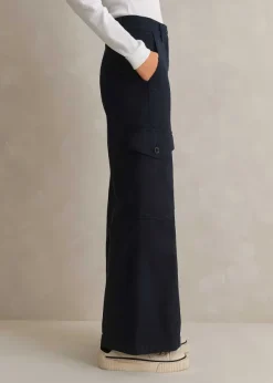 Discount ME+EM Short Length Cotton Flared Cargo Trouser Navy