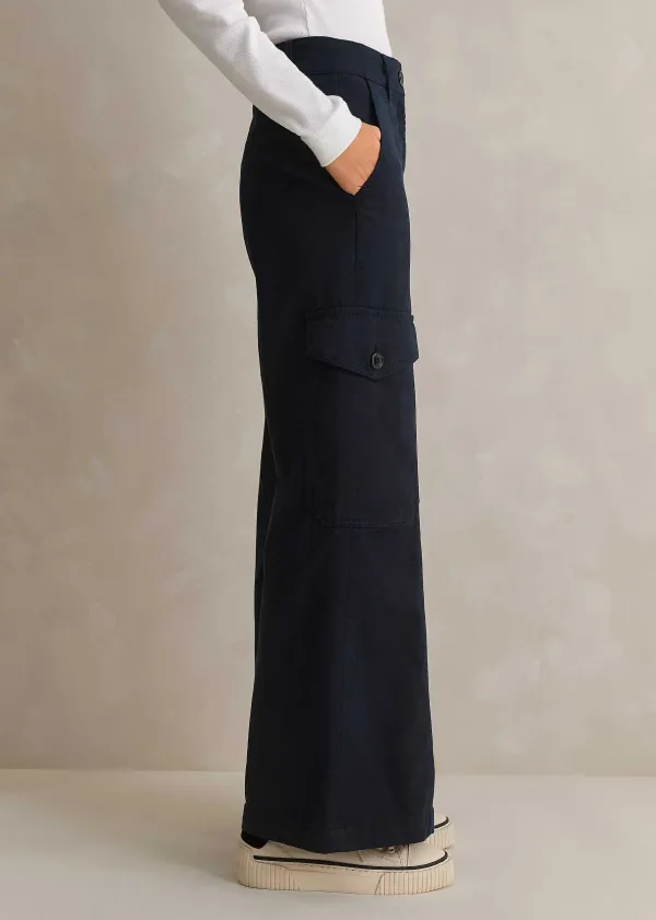 Discount ME+EM Short Length Cotton Flared Cargo Trouser Navy