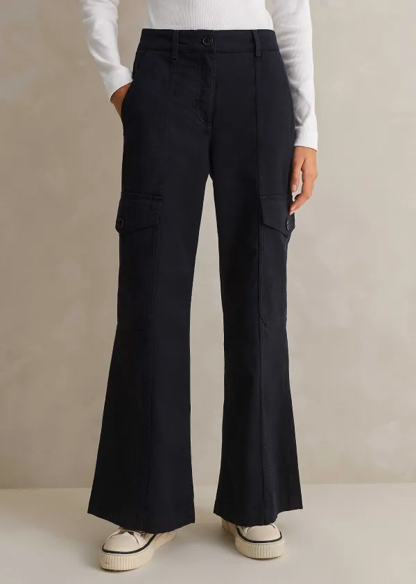 Discount ME+EM Short Length Cotton Flared Cargo Trouser Navy