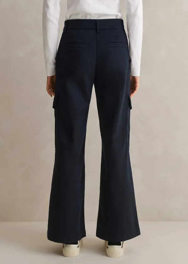 Discount ME+EM Short Length Cotton Flared Cargo Trouser Navy