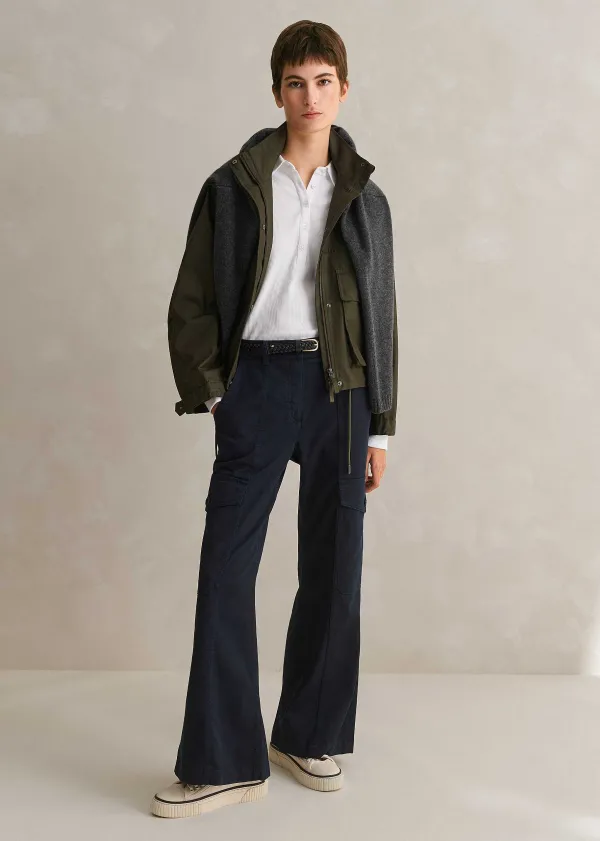Discount ME+EM Short Length Cotton Flared Cargo Trouser Navy