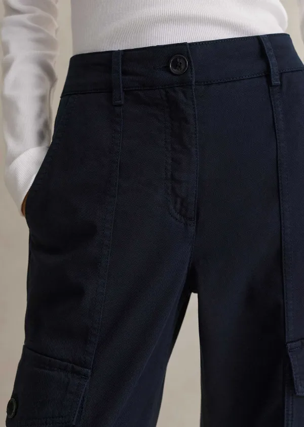 Discount ME+EM Short Length Cotton Flared Cargo Trouser Navy