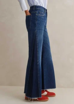 New ME+EM Short Length Split Seam Flare Jean Dark Multi Blue