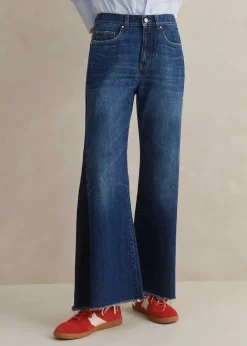 New ME+EM Short Length Split Seam Flare Jean Dark Multi Blue