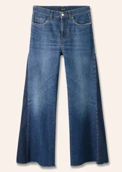 New ME+EM Short Length Split Seam Flare Jean Dark Multi Blue