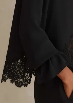 Clearance ME+EM Silk + Lace Cropped Pussybow Blouse Black