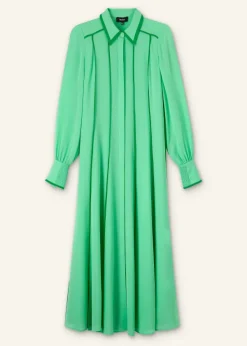 Hot ME+EM Silk Contrast Binding Maxi Shirt Dress + Belt Hot Mint/Spring Green