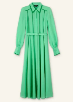 Hot ME+EM Silk Contrast Binding Maxi Shirt Dress + Belt Hot Mint/Spring Green