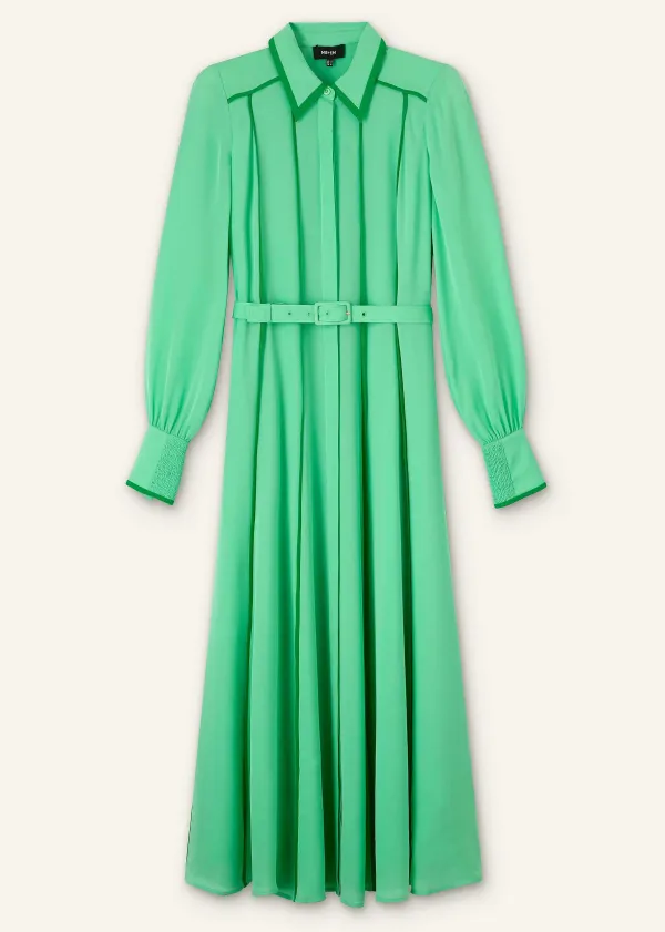 Hot ME+EM Silk Contrast Binding Maxi Shirt Dress + Belt Hot Mint/Spring Green