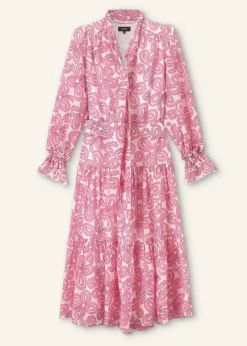 New ME+EM Silk Cotton Flower Print Midi Dress + Belt Pink/Soft White