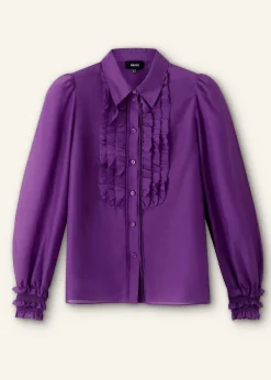 Sale ME+EM Silk Cotton Frill Detail Blouse Summer Purple