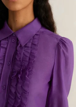 Sale ME+EM Silk Cotton Frill Detail Blouse Summer Purple