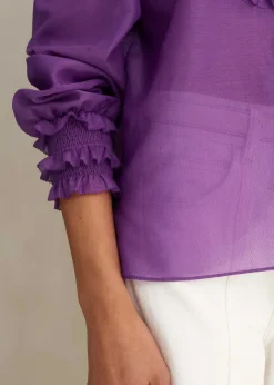 Sale ME+EM Silk Cotton Frill Detail Blouse Summer Purple