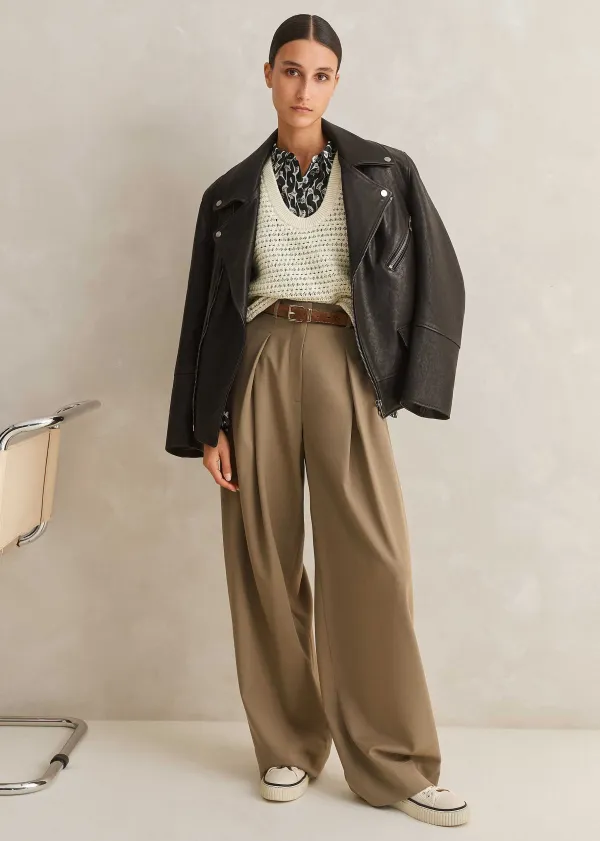 Online ME+EM Silk Cotton Ginko Leaf Print Blouse Cream/Black/Brown