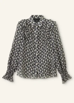 Online ME+EM Silk Cotton Ginko Leaf Print Blouse Cream/Black/Brown