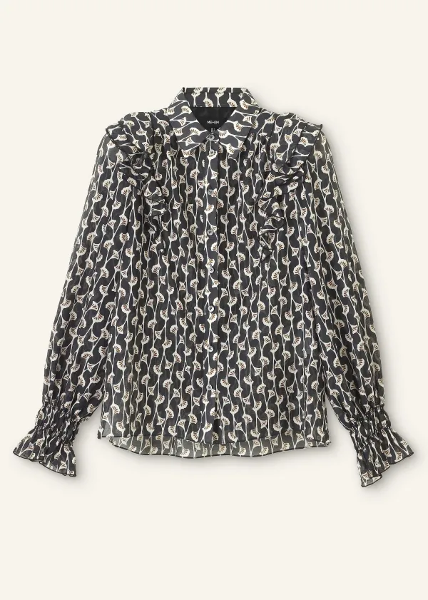 Online ME+EM Silk Cotton Ginko Leaf Print Blouse Cream/Black/Brown
