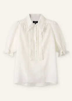 Sale ME+EM Silk Cotton Lace Trim Blouse Soft White