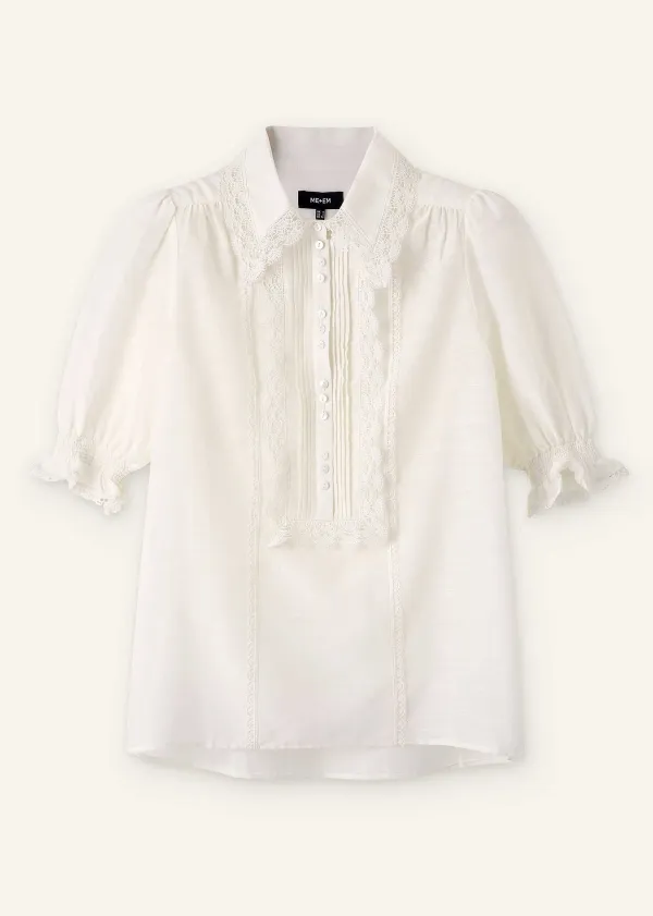 Sale ME+EM Silk Cotton Lace Trim Blouse Soft White