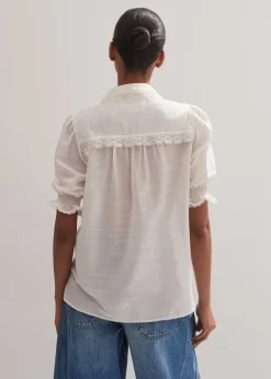 Sale ME+EM Silk Cotton Lace Trim Blouse Soft White
