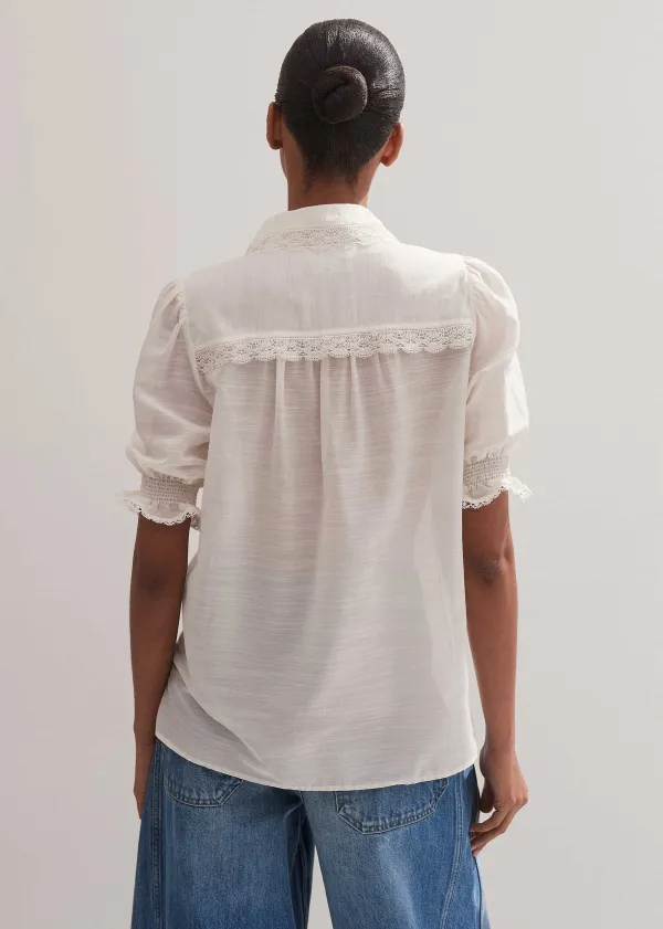 Sale ME+EM Silk Cotton Lace Trim Blouse Soft White