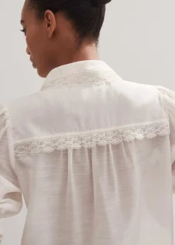 Sale ME+EM Silk Cotton Lace Trim Blouse Soft White