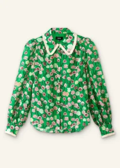 Discount ME+EM Silk Cotton Lantana Flower Print Shirt Green/Pink/Multi