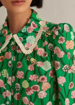 Discount ME+EM Silk Cotton Lantana Flower Print Shirt Green/Pink/Multi
