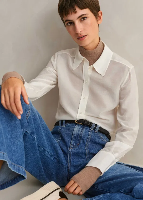Hot ME+EM Silk Cotton Layering Shirt Cream