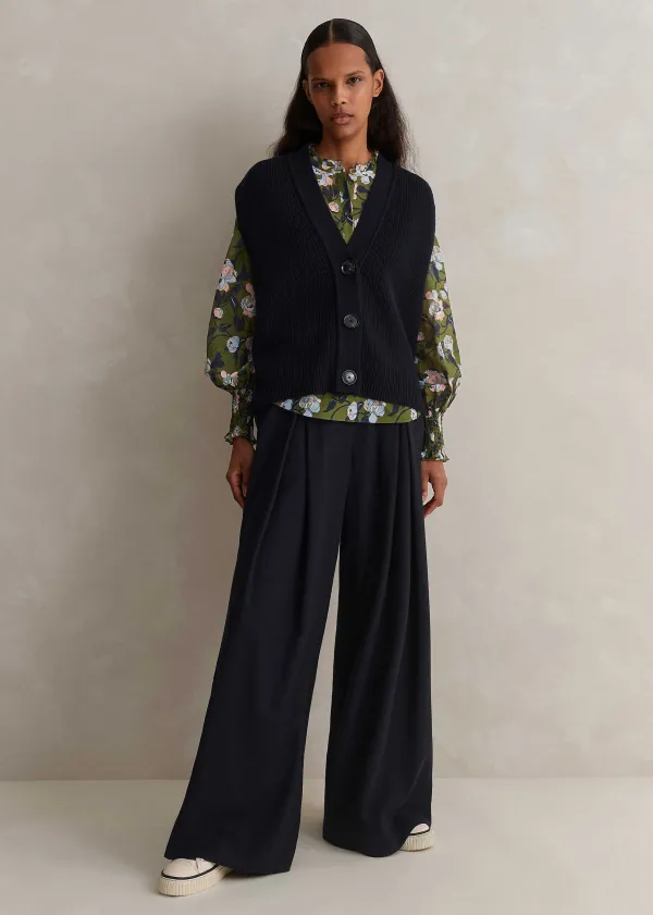 Best ME+EM Silk Cotton Rose Print Blouse Olive/Navy/Pink
