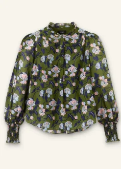 Best ME+EM Silk Cotton Rose Print Blouse Olive/Navy/Pink