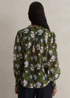 Best ME+EM Silk Cotton Rose Print Blouse Olive/Navy/Pink