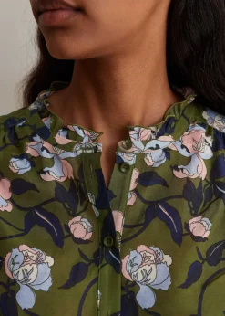 Best ME+EM Silk Cotton Rose Print Blouse Olive/Navy/Pink