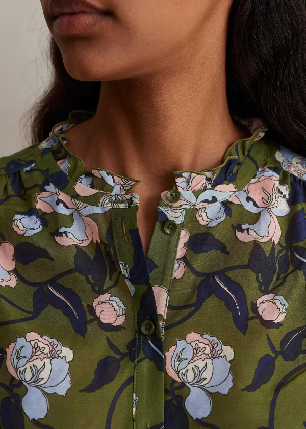 Best ME+EM Silk Cotton Rose Print Blouse Olive/Navy/Pink