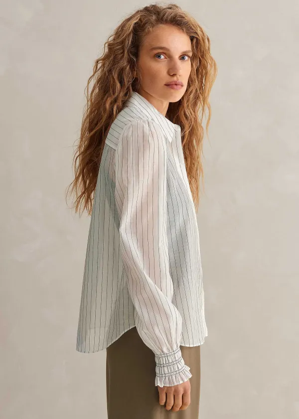Discount ME+EM Silk Cotton Stripe Shirt Soft White/Black