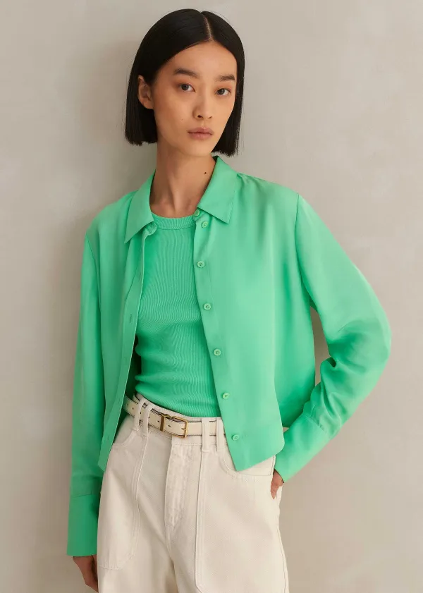 Outlet ME+EM Silk Cropped Shirt Hot Mint