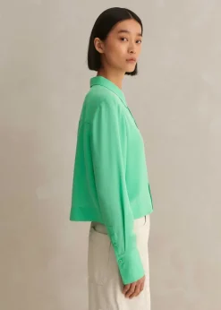 Outlet ME+EM Silk Cropped Shirt Hot Mint