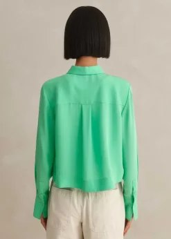 Outlet ME+EM Silk Cropped Shirt Hot Mint