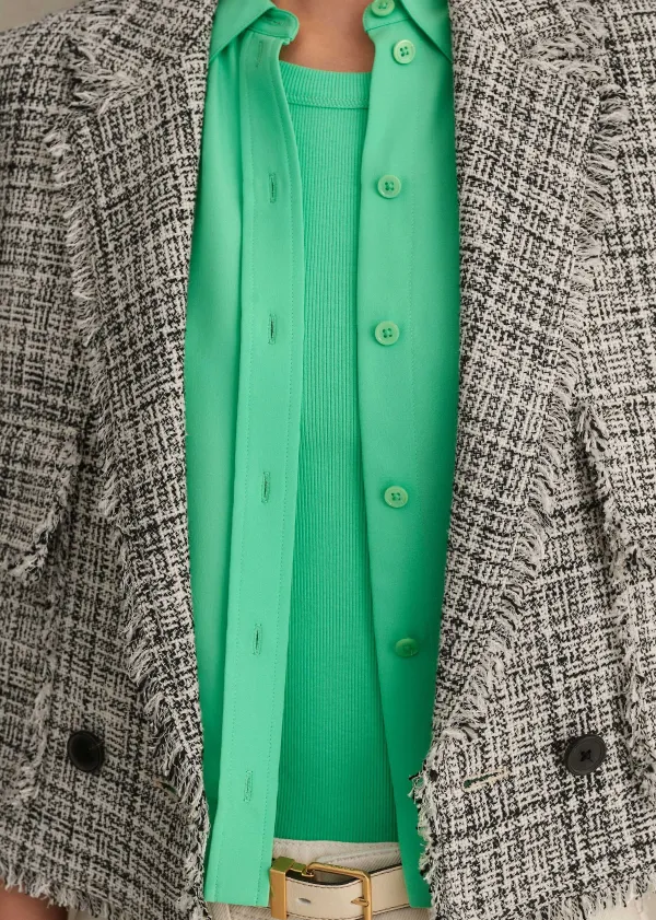 Outlet ME+EM Silk Cropped Shirt Hot Mint
