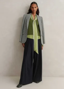 Clearance ME+EM Silk Daisy Flower Print Top + Scarf Black/Bright Olive/Soft White