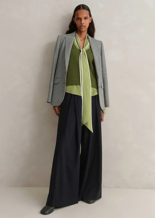 Clearance ME+EM Silk Daisy Flower Print Top + Scarf Black/Bright Olive/Soft White